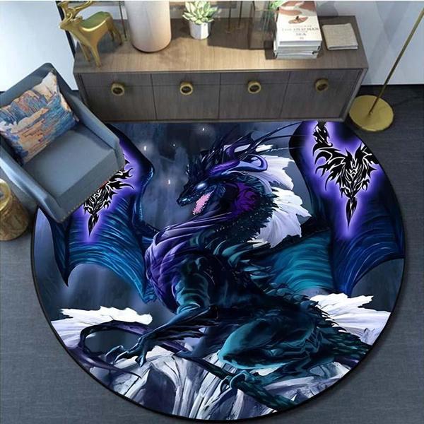3D Anime Dragon Carpet Round Mat Dragon Round Carpet Round Rugs Non-slip Area Rug for Living Room Bedroom Foot Pad Decoration