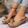 Women's Flowers Decor Wedge Sandals Peep Toe Slip On Summer Shoes, Comfy Soft Sole Outdoor Slide Sandals