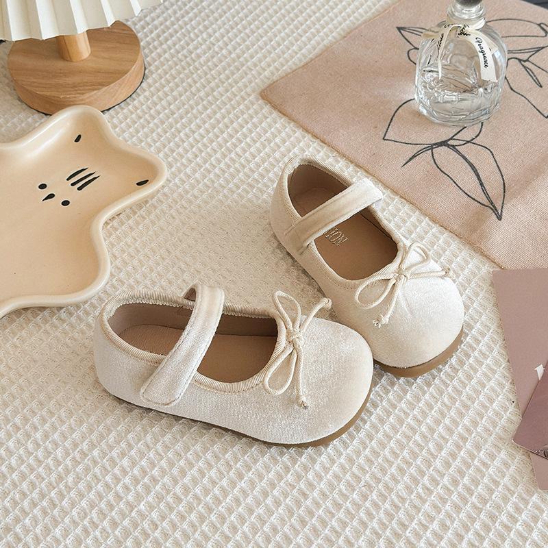 Корейские туфли-принцессы для девочек - Весна/Осень, Бархатные балетки с бантом