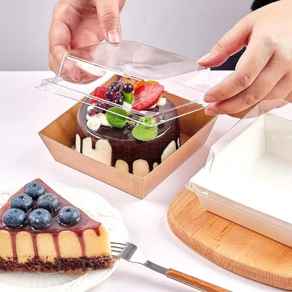 20 шт. Новая крафт-коробка для торта с прозрачной крышкой, упаковка для еды, прозрачная упаковочная коробка, одноразовая коробка для еды, десерт