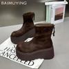 Женские зимние ботильоны на платформе из замши на высоком каблуке, женская обувь 2025 года, трендовая зимняя обувь в стиле готики, панка, гладиатора, мотоцикла, ботинки для женщин