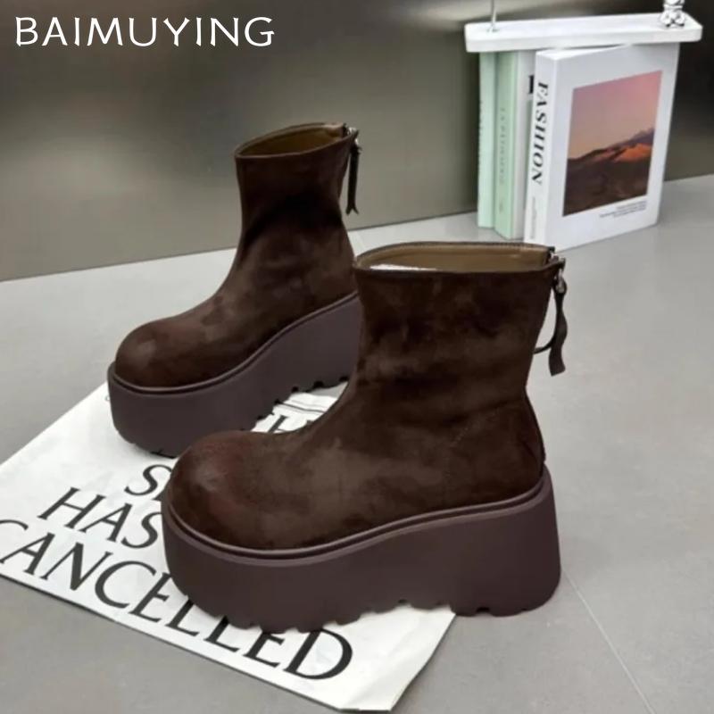 Женские зимние ботильоны на платформе из замши на высоком каблуке, женская обувь 2025 года, трендовая зимняя обувь в стиле готики, панка, гладиатора, мотоцикла, ботинки для женщин