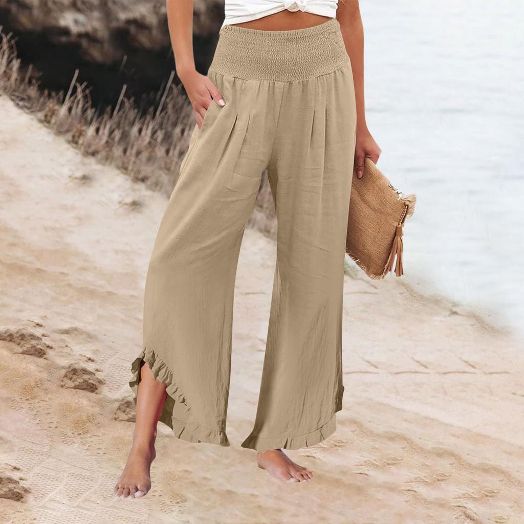 Womens Palazzo Pants Summer Casual Flowy Wide Leg Trousers Beach Travel Vacation Outfits