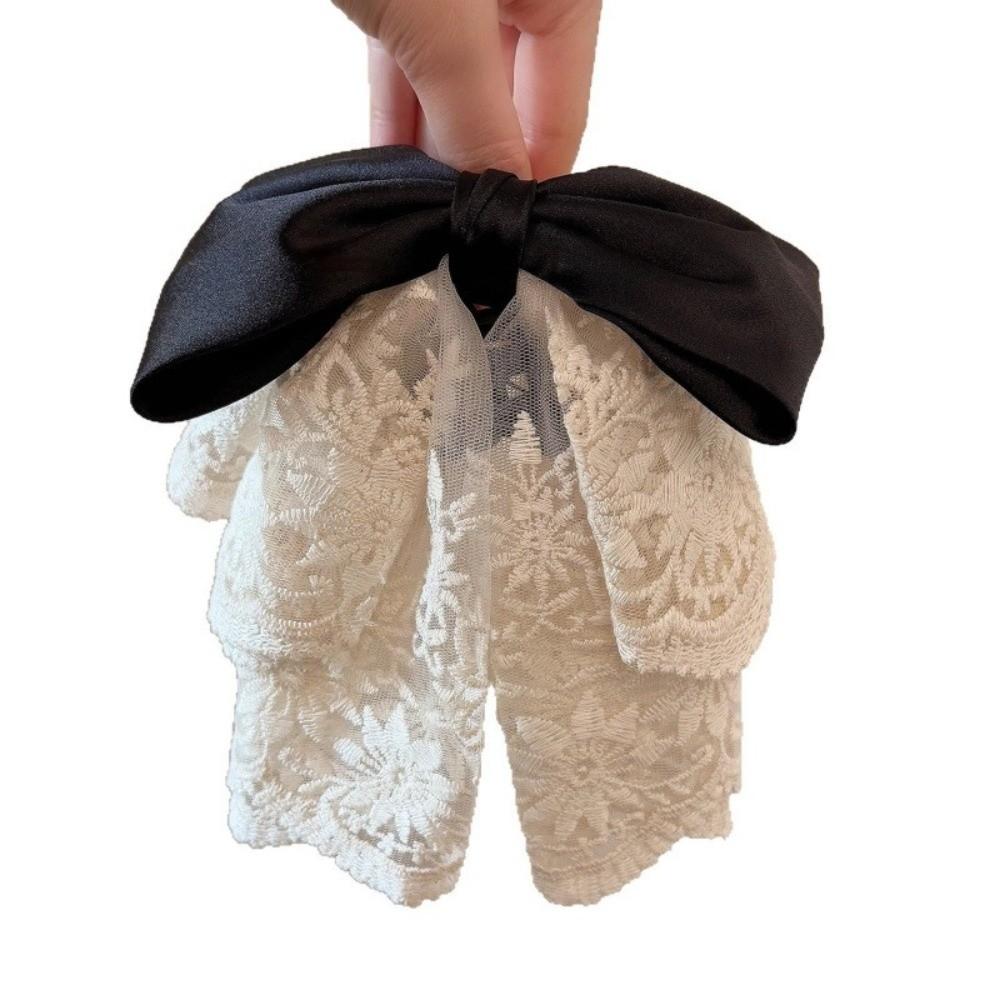 Retro Ponytail Hair Clip Embroidered Mesh Headwear Fashion Bow Hair Claws  Hair Accessories