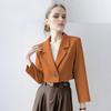 Women Short Suit Coat Lapel Long Sleeve Single Button Suit Jacket Solid Color Loose Fit Casual Business Style Suit Coat