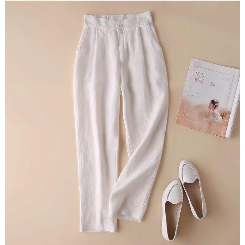 Ladies Summer Casual Loose Straight Linen Haren Pants