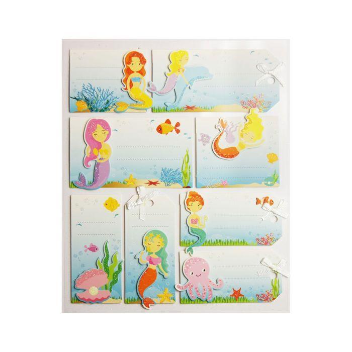 8 Gift Sticker Labels - Mermaids - Glitter and Ribbon