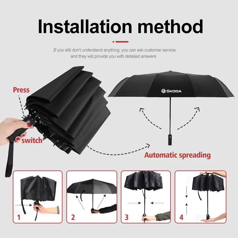 Car Sticker 2025 Hot For Skoda 12 Bone Car Automatic Folding Umbrella Sunshade Accessories Rapid MK3 Derivative VisionS Yeti Sca