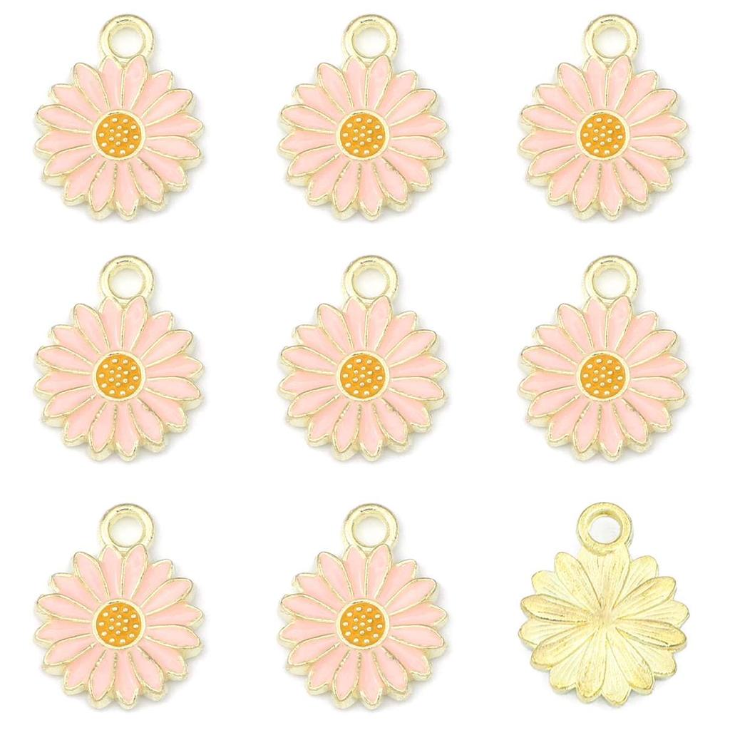 5Pcs Flower Daisy Pendant Alloy Drop Oil Charms For DIY Bracelet Earrings Making Jewelry Findings