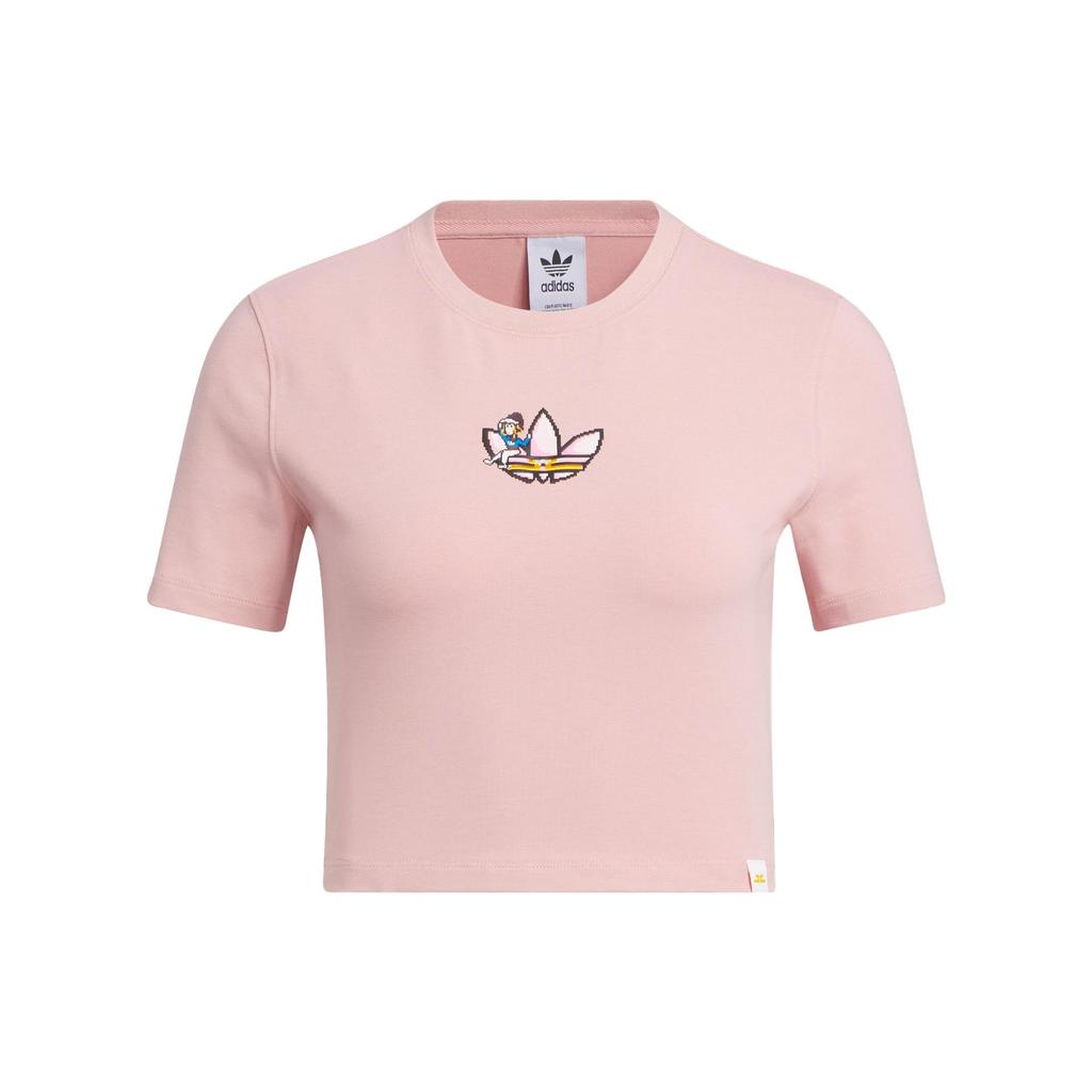 Adidas Originals Monkey Kingdom Co-Branded Crop Tee With Cartoon Logo Women Tops Miracle-Purple Pink IP1776