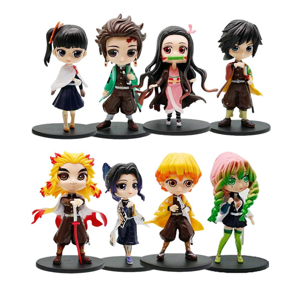 Набор мини-фигурок Клинок, рассекающий демонов Kimetsu No Yaiba, 8 шт. Q Posket ПВХ куклы для украшения рабочего стола Коллекционные аниме-фигурки