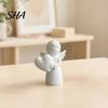 Love Heart Angel Decor Mini Figurine, 3D Printed White Statue, Modern Desktop Ornament Decoration for Mother's Day, Valentine's Christmas Gift