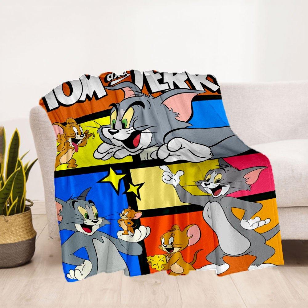 Tom and Jerry Poster Kids Room Decor Wall Art PrintBlanket Flannel Throw Blanket for Sofa, Bed, Travel, Camping, Office
