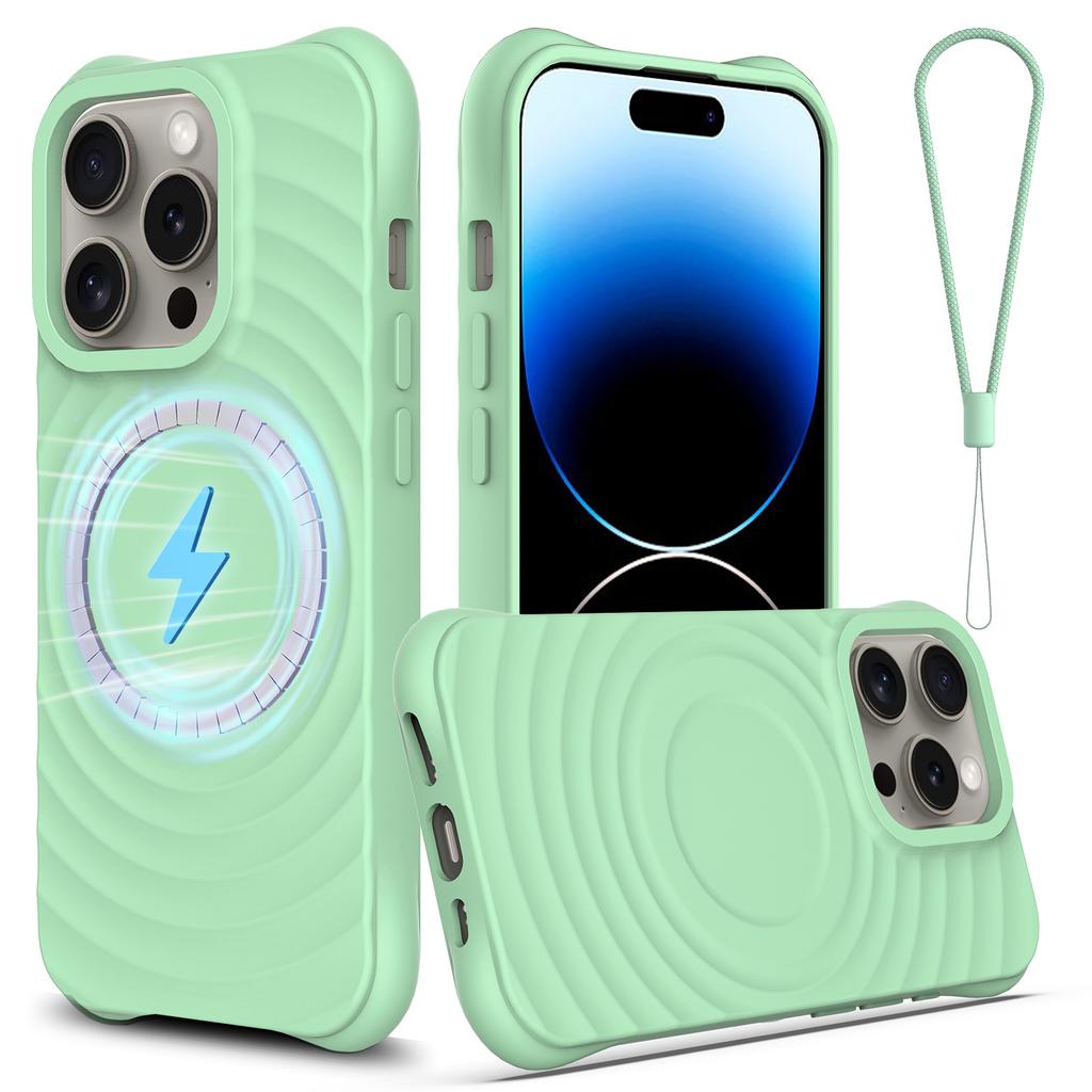 For iPhone 14 Pro Case Water Ripple Texture Liquid Silicone Slim Phone Shell Compatible with MagSafe