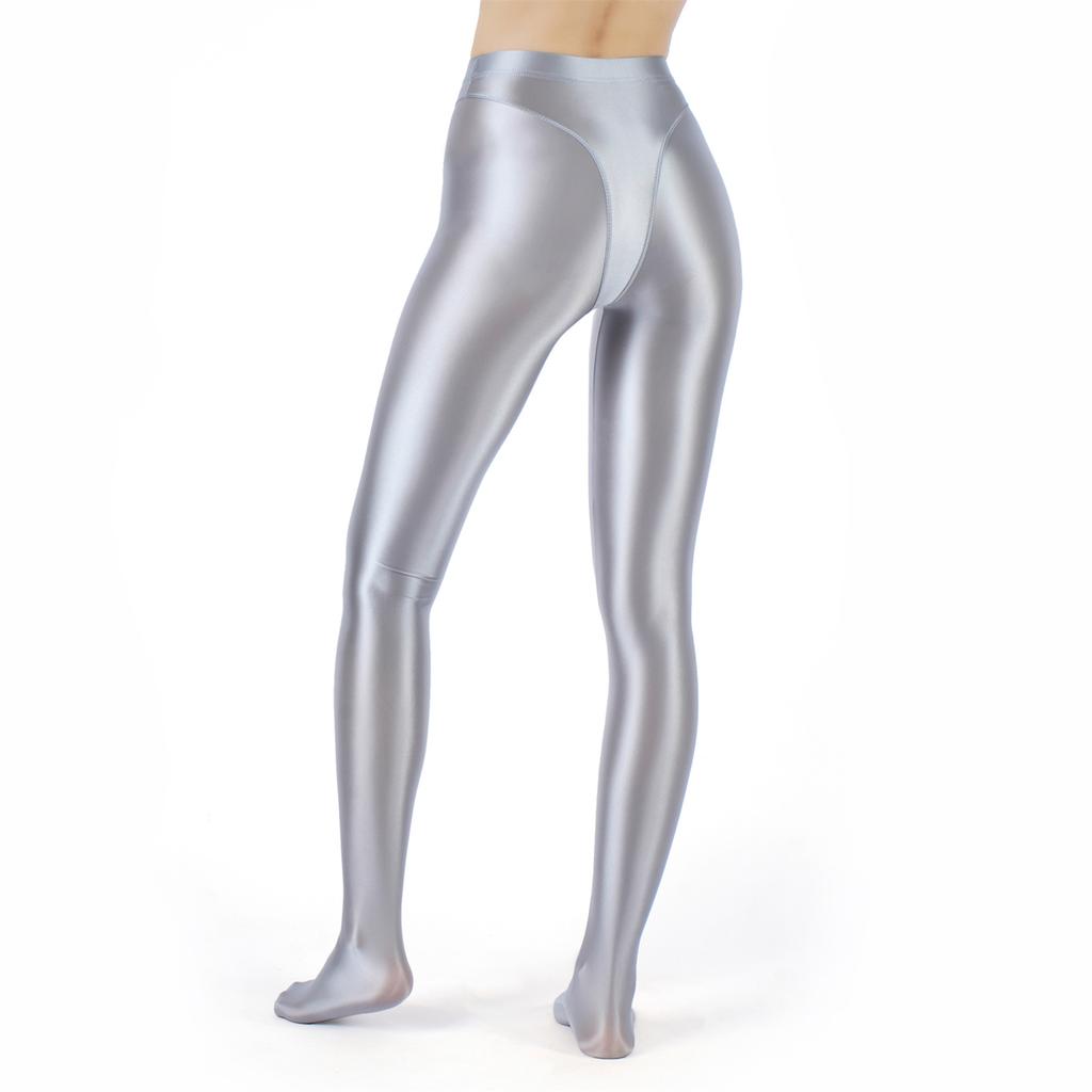 Womens Metallic Fake Two-Piece Tights High Waist Yoga Fitness Leggings