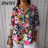 JPNTKY Women's Fashion Casual Autumn Winter Floral Print Long Sleeve O-Neck Blouses & Shirts