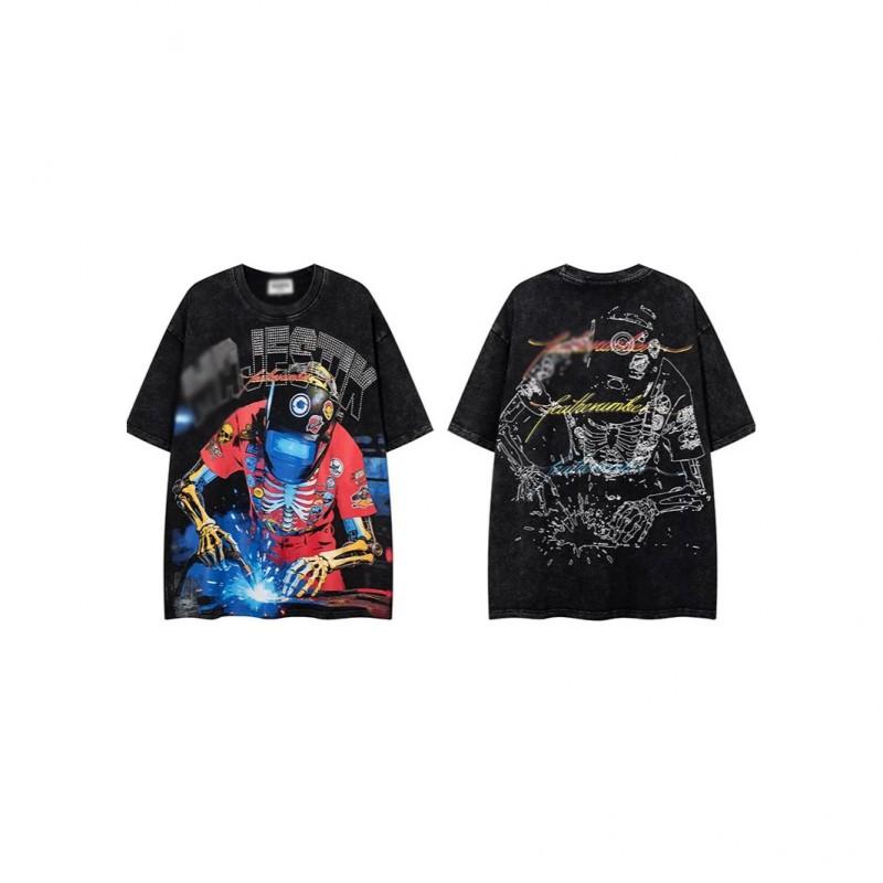Unisex Streetwear Oversized Cotton Tee Hip Hop Print T-Shirt Loose Fit Casual