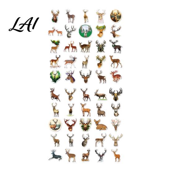 Journaling Decoration 50 Pcs Deer Stickers Waterproof PVC Decals Forest Animal Laptop Water Bottle Stickers Decorative for Scrapbooking Cup,