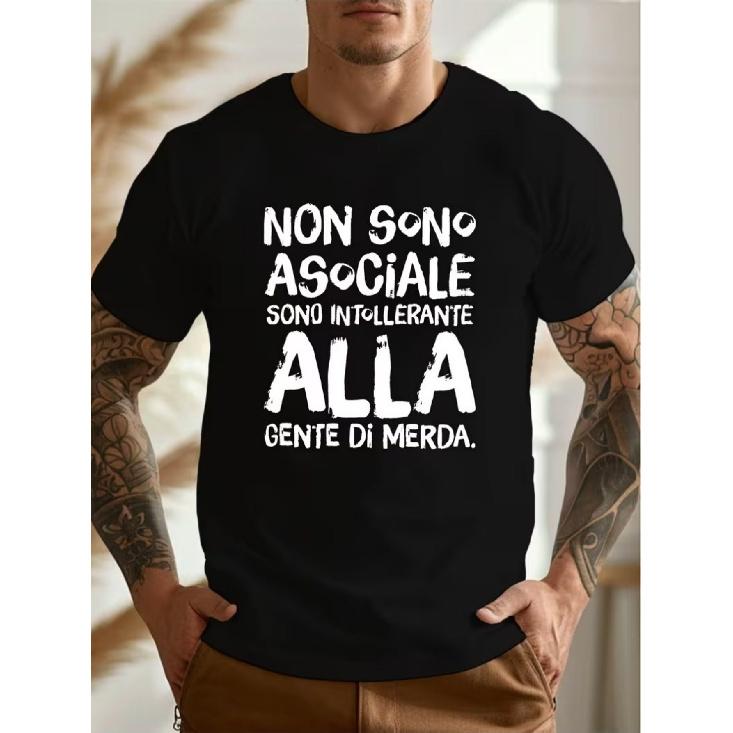 Men'S T-Shirt With Italian Graphic Print, Short Sleeves, For All Seasons, Practical Gift