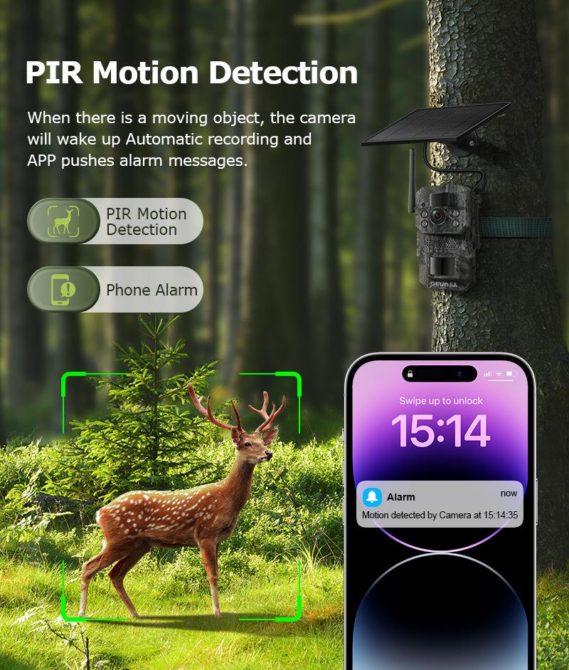 4G Солнечная Камуфляжная Камера: 3MP HD Черный свет, Полный цвет, Удаленный наружный мониторинг и запись для охоты