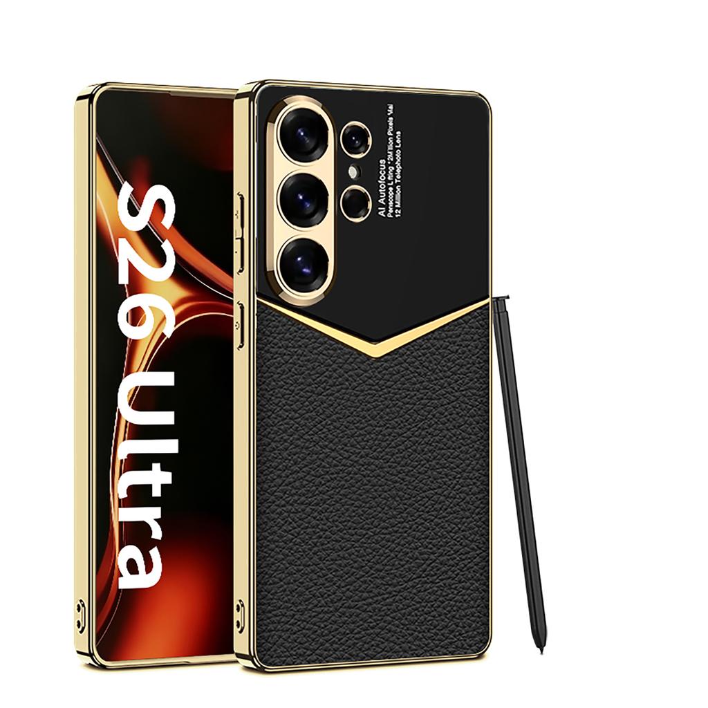 Роскошный кожаный чехол с покрытием для Samsung Galaxy S26 S25 S24 Ultra, противоударный, с мягкими краями, защитная крышка для чехла Galaxy S26 Ultra