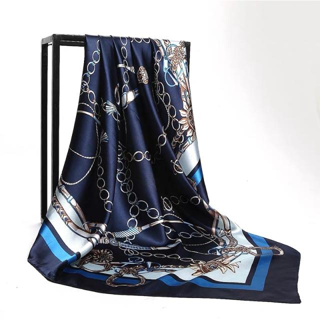 90 *90cm Square Silk Scarf Women Shawls Neckerchief Designer Print Chiffon Hijab Scarf Foulard Lady Neck Scarves Soft Big Bandana