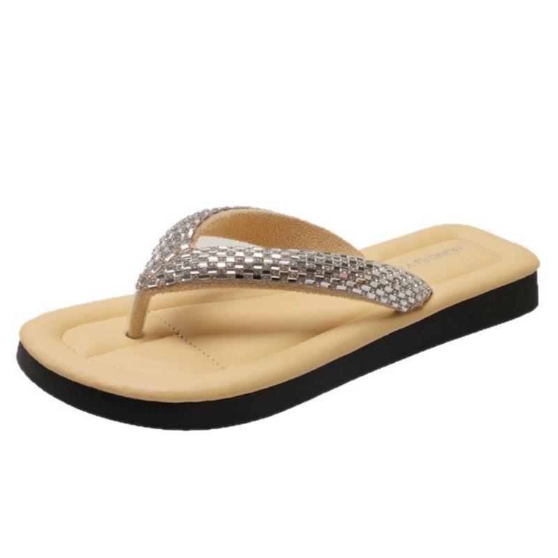 Flip-flops women's summer new retro rhinestones comfortable temperament flat bottom mop with skirt beach mop