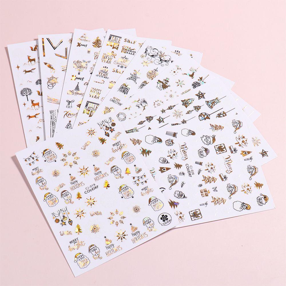 Polish New Year Xmas Winter Design Holographics 3D Glitter Gold White Nail Stickers