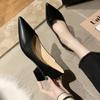 2025 Korean Version Thick Heel Light Mouth High Heel Single Shoes Women's Pointed Professional Work Shoes Black Medium Heel Leather Shoes