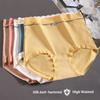 Women Cotton High Waist Brief Mulberry Silk Antibacterial Non-marking Seamless Large Size Breathable Sexy Lace Lift Buttocks Solid Color Underpants