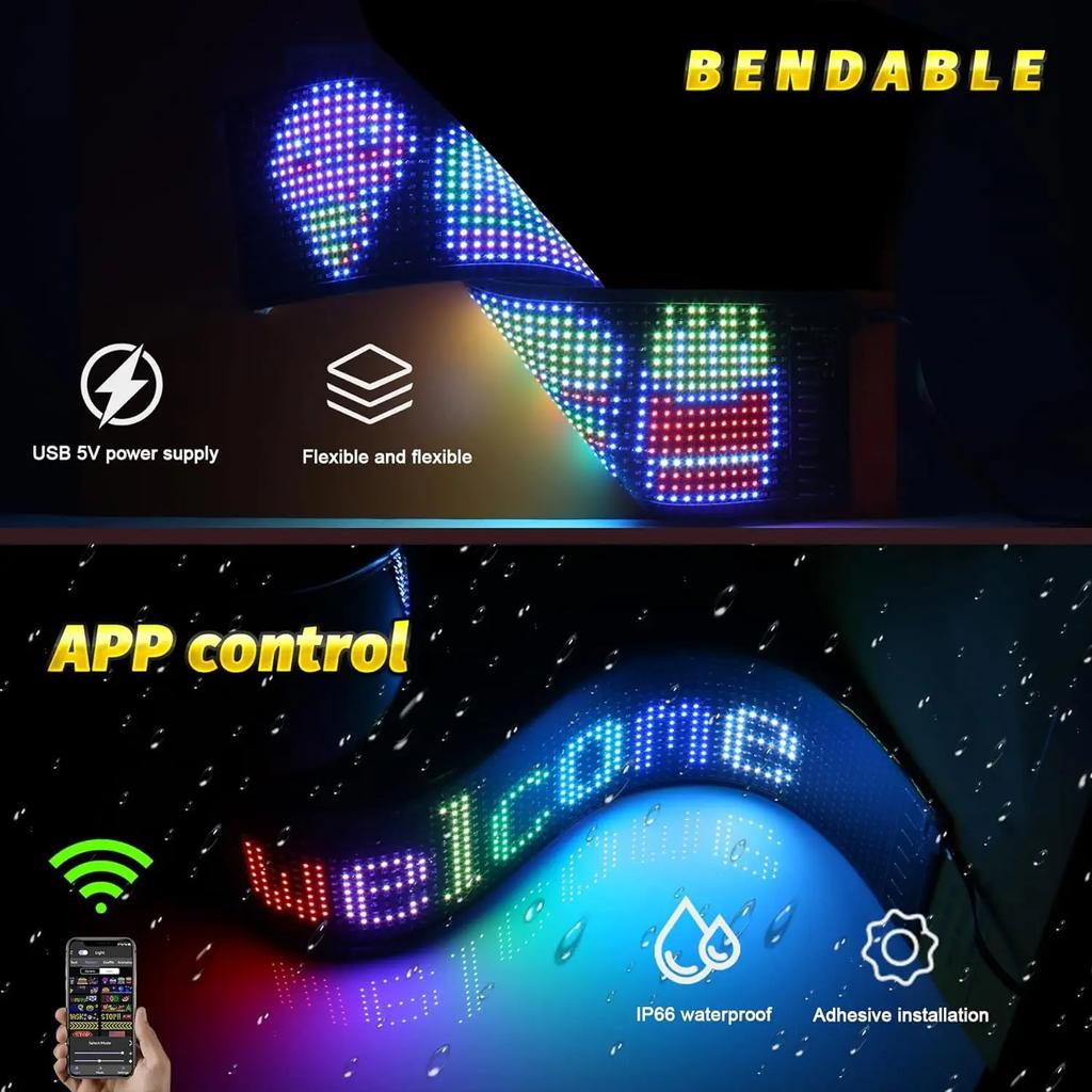 Программируемая Гибкая USB LED Матрица Пиксельная Панель Бегущая Рекламная Текстовая Анимация Управление через Приложение Украшения для Вечеринок