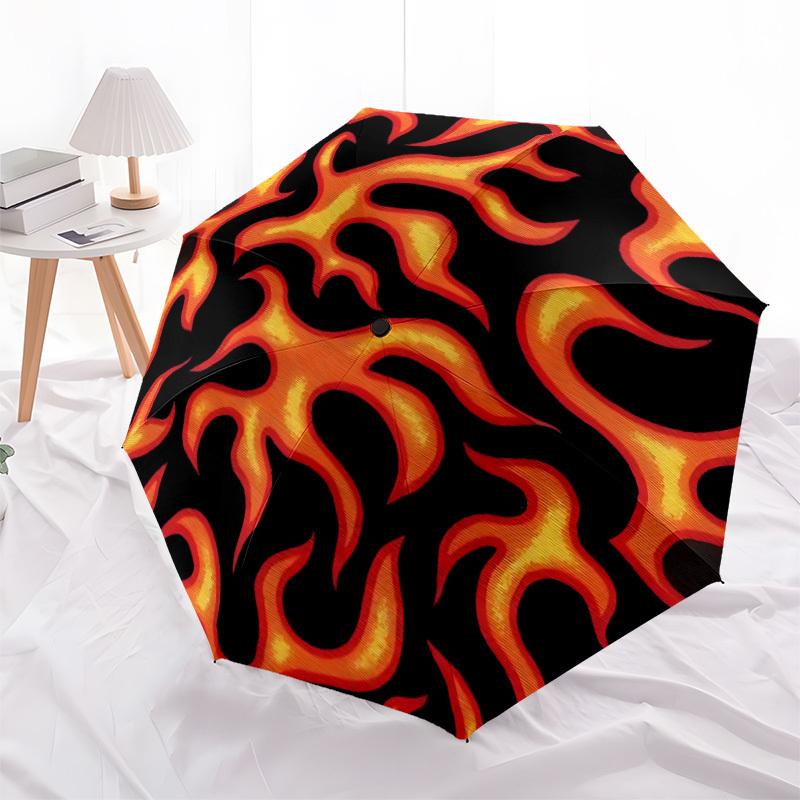 1pc Flame Pattern Fashionable Automatic Opening/Closing Folding Umbrella with 8 Bones, Windproof Portable, Daily Use117