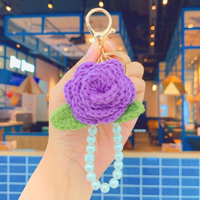 Crocheted Rose Pendants Chains Wrist Strap Lanyard Anti-lost For Mobile Phone Bags Keys Decorative Gift Accessories