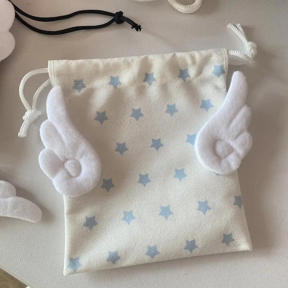 Korean INS Stars Design Drawstring Storage Bag Portable Canvas Bundle Pocket Dustproof Stationery Storage Bag Organizer Bag