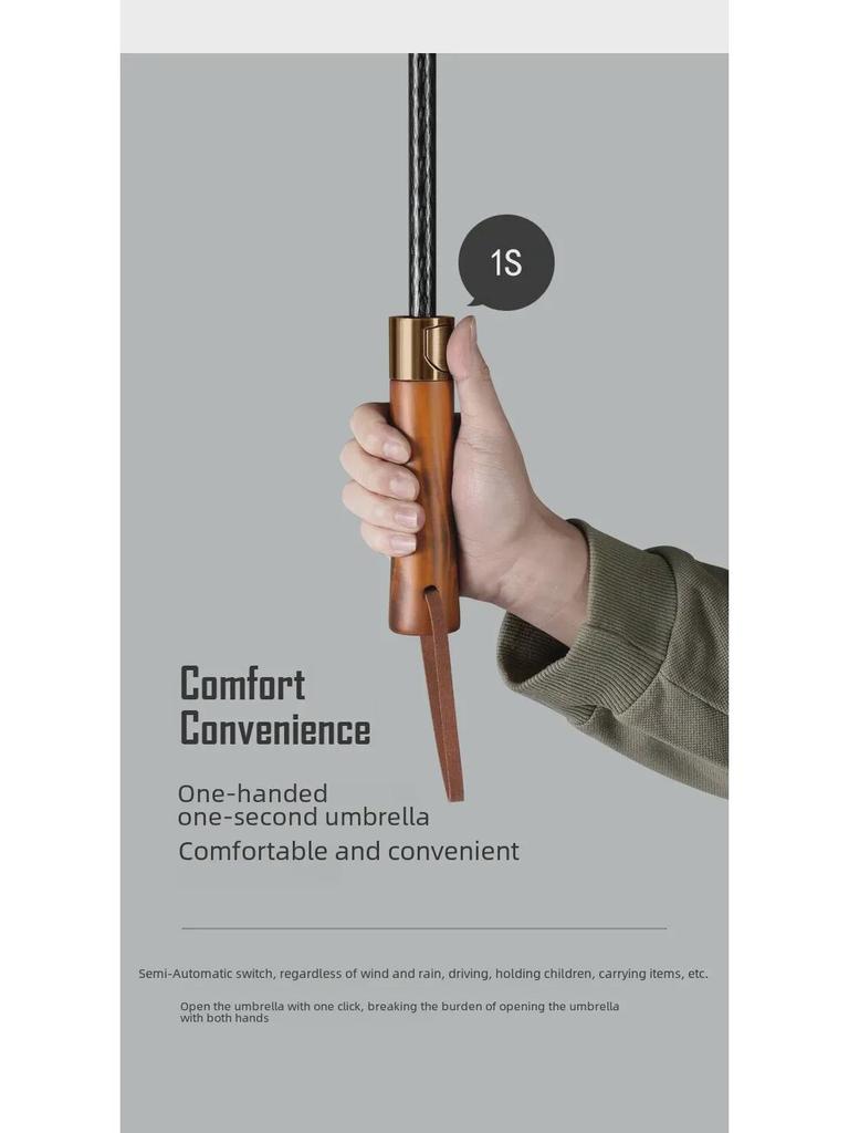 Зонт для гольфа в британском ретро-стиле — деревянная ручка, усиленная прямая штанга, защита от ультрафиолета, подарочный печатный дизайн.