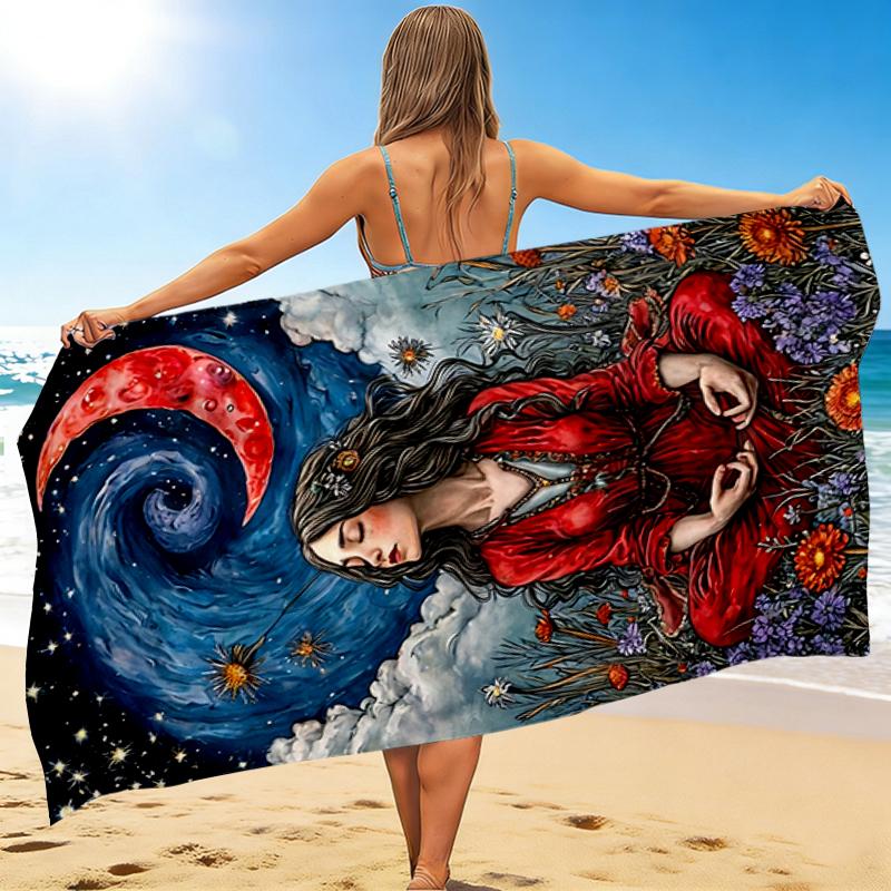 1Pc Moonlit Meditation Beach Towel Quick Dry Multiuse For Beach Pool Gym Yoga Home Travel Christmas Halloween Xmas Gift N1135