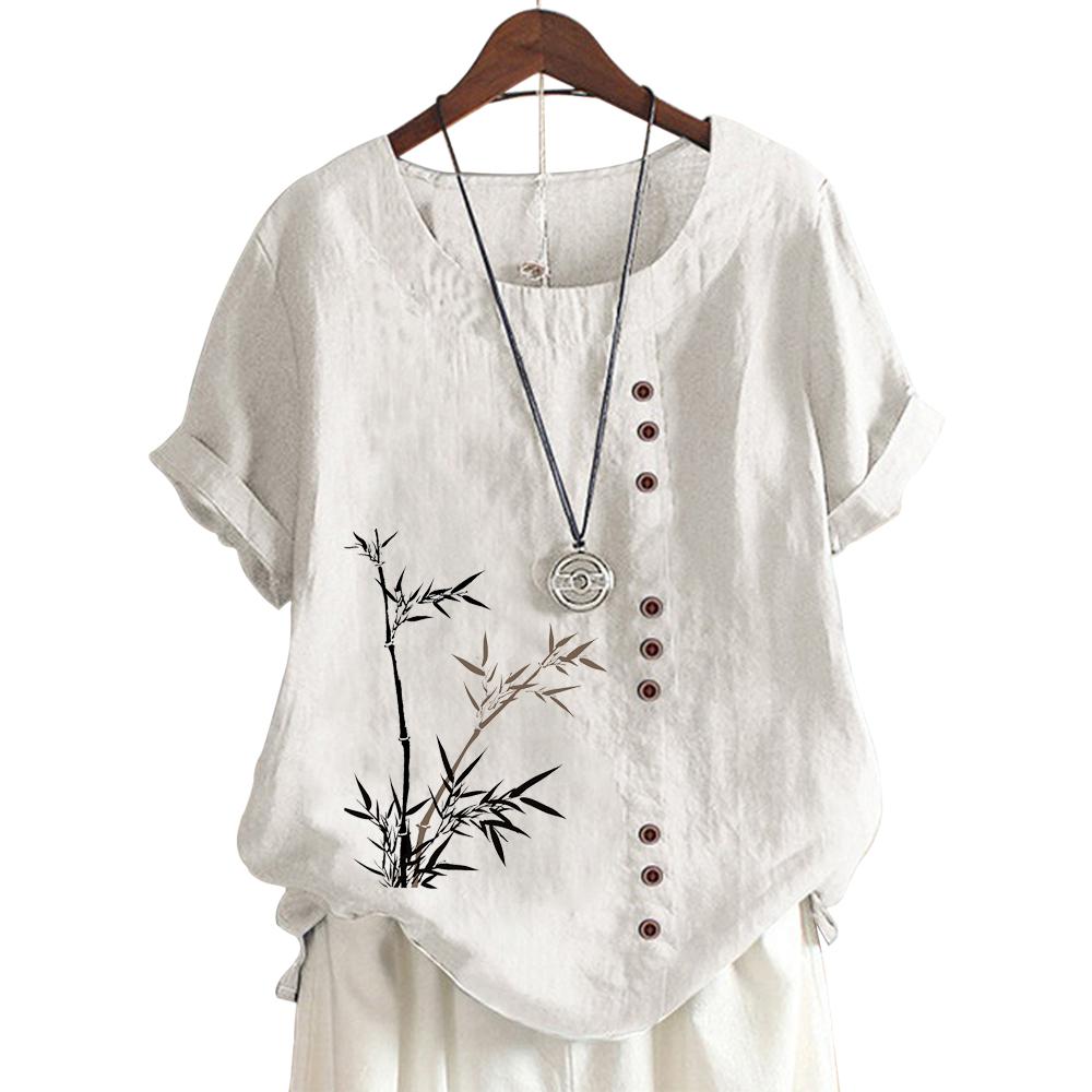 Модный женский хлопковый топ с короткими рукавами, 11 яркими цветочными принтами и круглым вырезом