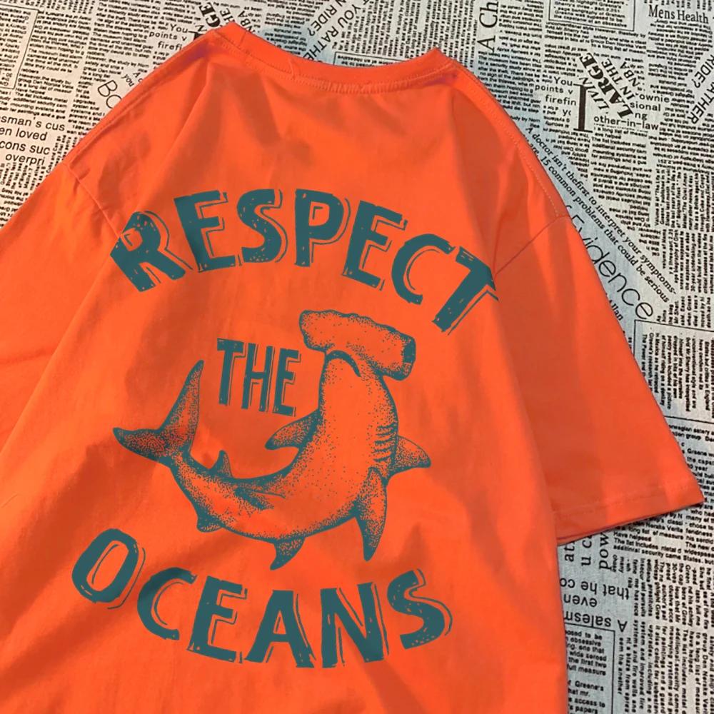 Respect The Oceans Print Men T Shirts Harajuku Loose Tee Clothes Anime Oversize New Menwear Fashion Cotton Men Women T Shirt