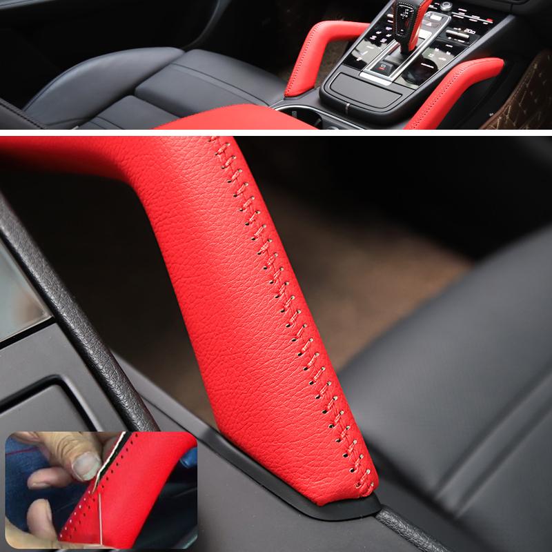 Чехол на дверную ручку из коровьей кожи для Porsche Cayenne 2011-2016, 2 шт., автомобильный ручной швейный чехол для двери/центральной консоли, подлокотник, ручка