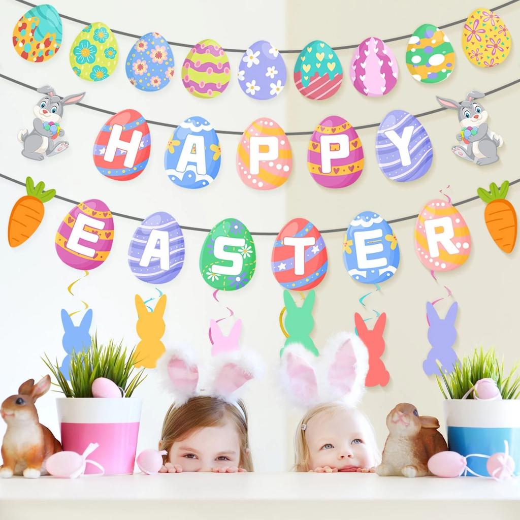Easter Party Decoration Easter Egg Banner Flower Theme Set