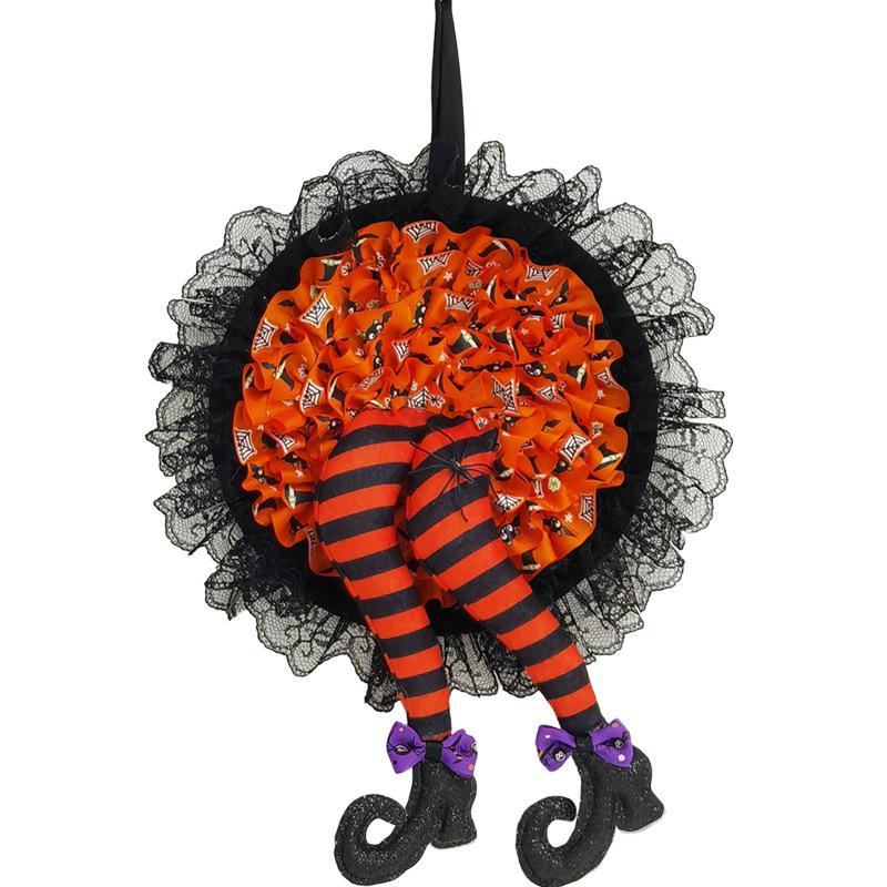 1 Pcs Halloween Witch Hat Leg Door Wreath Halloween Wreath Door Hanging Terrifying Atmosphere Decoration Happy Party Supplies