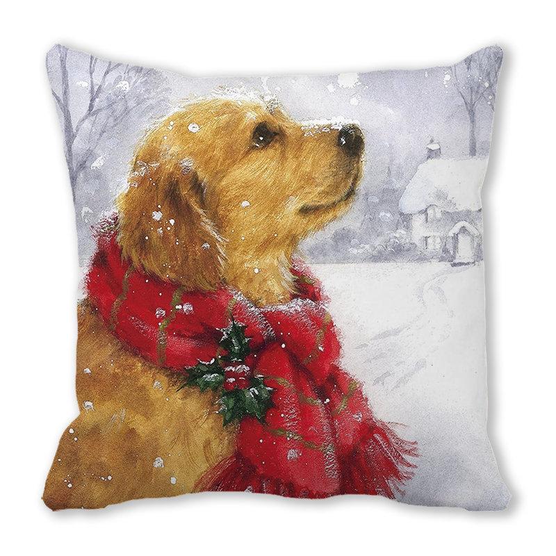 Рождество кошка собака 2022 новый год рождественское украшение подушка наволочка снеговик подарок
