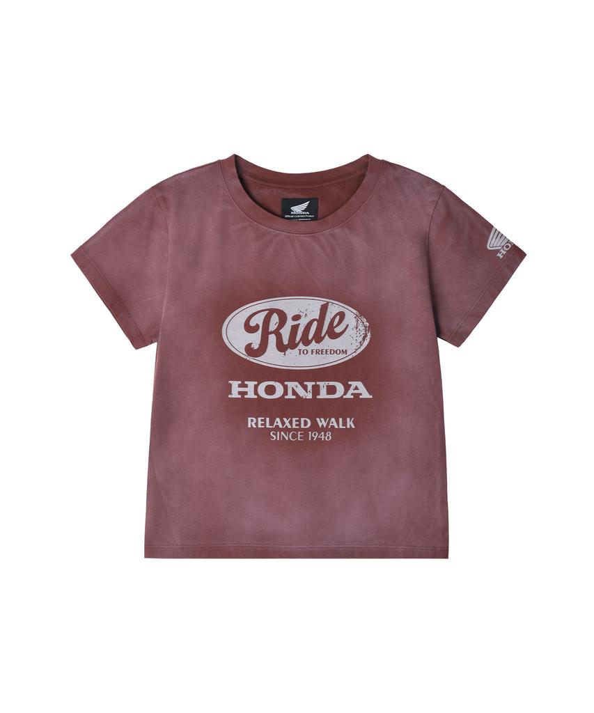 PHYPS MOTORCYCLE Womens Vintage Ride Washed Crop Tee Dark Red