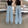 Girls' Pants Spring and Autumn Wide Leg Jeans Fashion Girls' Korean Back Pocket Straight Leg Pants