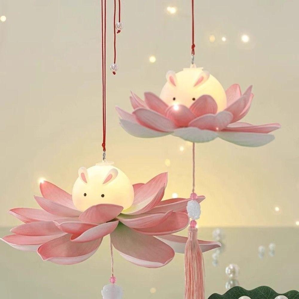 Glowing Mid-Autumn Festival Lantern DIY Holiday Decoration New Lotus Rabbit Lamp