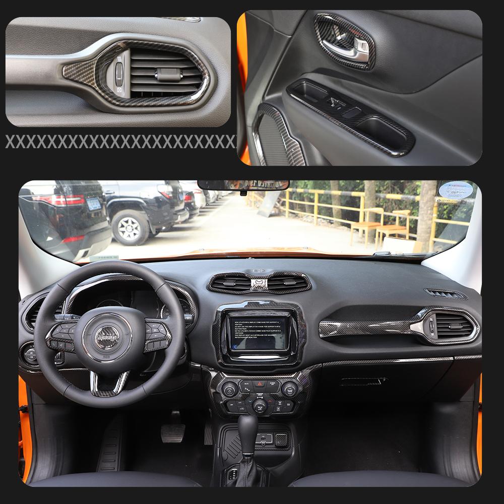 ABS Car Steering Wheel Headlight Switch Decoration Ring Central Air Vent Cover Stickers For Jeep Renegade 2017-2020 Car Exterior Accessories