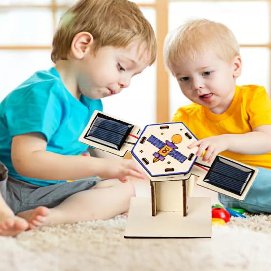 DIY Solar Artificial Satellite Model Kit Educational Handmade Wooden Puzzle Satellite Model Kids Science Exploration Projects STEM Toy