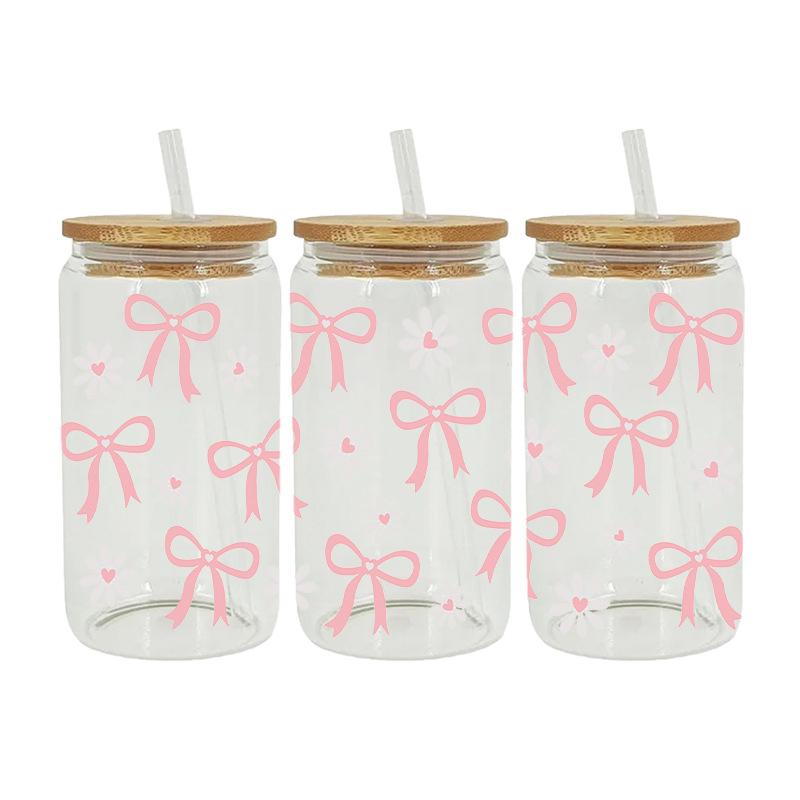 3D Uv Dtf Transfers Stickers 16Oz Cup Wraps Cartoon Bow Printed For Diy Glass Ceramic Metal Leather