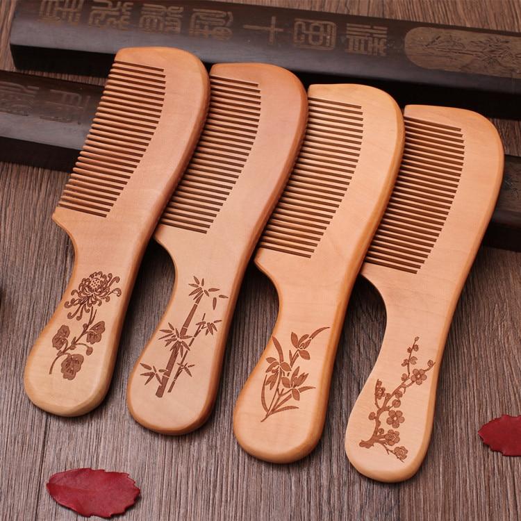 1Pcs Natural Mahogany Comb Women Men Home Travel Wood Anti-static Fine-tooth Comb Wooden Handles