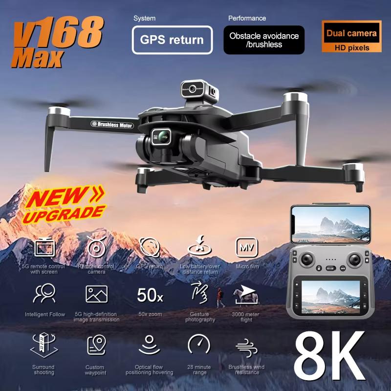 2026 Новый Улучшенный V168 Pro Max GPS ЖК-экран Управление 8K HD Двойные Камеры Удаленный WIFI FPV Пульт Дистанционного Управления Портативный Дрон с Предотвращением Препятствий